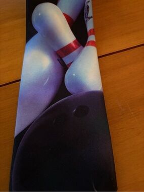 VTG 1992 Ralph Marlin Black & White Bowling Pin Print Tie